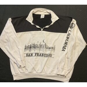Vintage San Francisco Sweatshirt Mens Large White Black Quarter Zip Made USA 90s